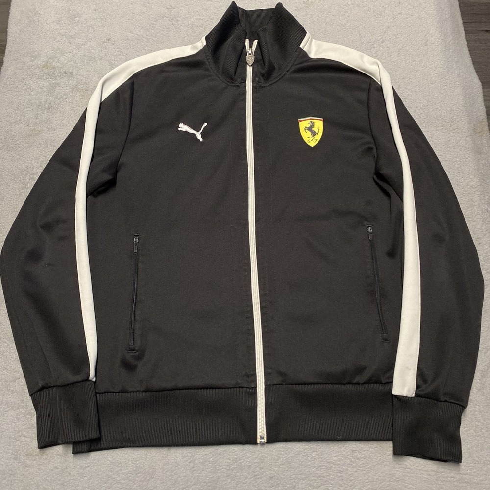 Puma‎ Ferrari Jacket Mens Medium Black Zip Racing Track Logo Read